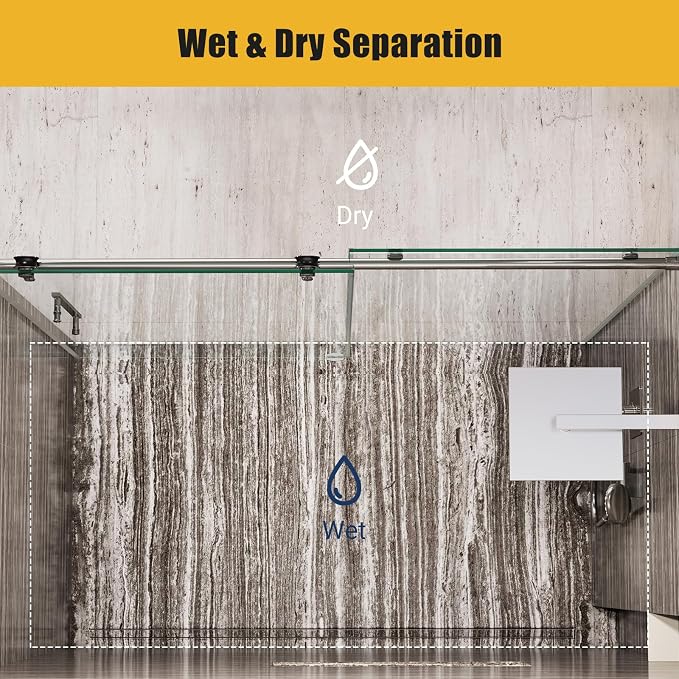 Shower Glass Door with Waterroof Seal Strip (56-60" W x 75 "H), Frameless Shower Sliding Door with Clear SGCC Tempered Glass 5/16" (8mm), Stainless Steel Hardware, Silver