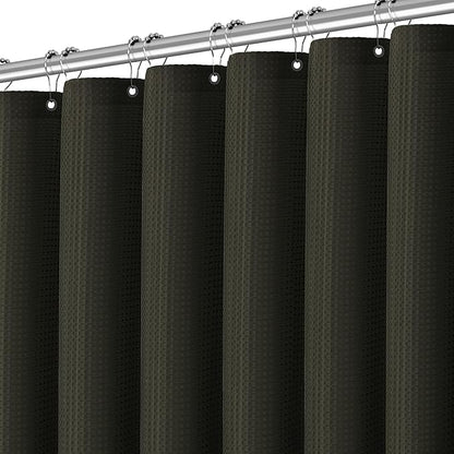 Extra Long Waffle Weave Shower Curtain 96 Inch Length Heavy Duty Shower Curtain for Bathroom, Machine Washable Water Resistant 256GSM Modern Shower Curtains with 12 Hooks, 72Wx96H Brown