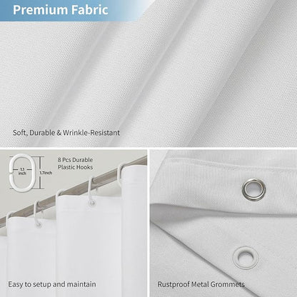 Waterproof Fabric Shower Curtain,No Liner Needed,54x72,White | 2-in-1 Design,Linen Textured,100% Waterproof TPU-Laminated Backing,Magnetic Weighted,Machine Washable,For Bathroom,Hotel