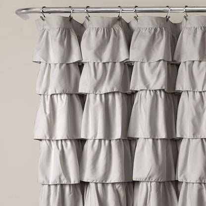 Lush Decor Ruffle Shower Curtain | Floral Textured Vintage Chic Farmhouse Style Design, Light Gray, 72" x 72"