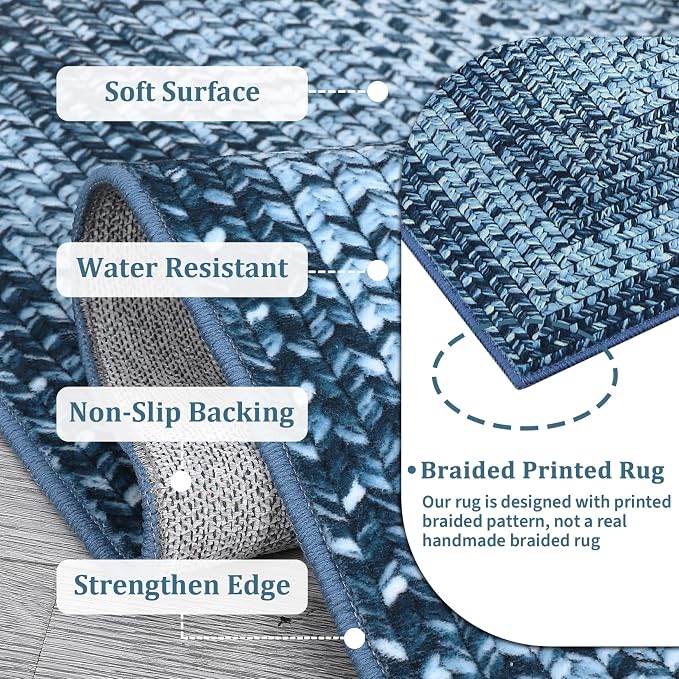 Modern Washable Rug 8x10 Rugs for Living Room Soft Bedroom Rug Blue Geometric Large Area Rug Non Slip Throw Rugs Non Shedding Stain Resistant Carpet for Nursery Dining Room 8'x10' Blue