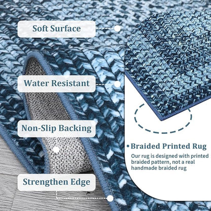 Modern Washable Rug 8x10 Rugs for Living Room Soft Bedroom Rug Blue Geometric Large Area Rug Non Slip Throw Rugs Non Shedding Stain Resistant Carpet for Nursery Dining Room 8'x10' Blue