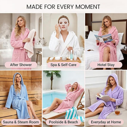 PJGGZ Hooded Bathrobes for Women, Soft Long Towel Robes for Women - Quick Dry yet Warm
