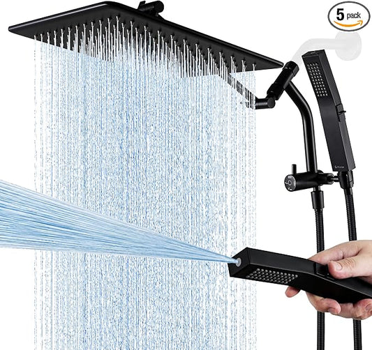 G-Promise 12 Inch All Metal Rain Shower Head with Handheld (Matte Black) | Full Body Coverage, Pause Mode Diverter, Power Wash Mode Handheld, Suits Every Height, Easy to Install, Modern Bath Upgrade