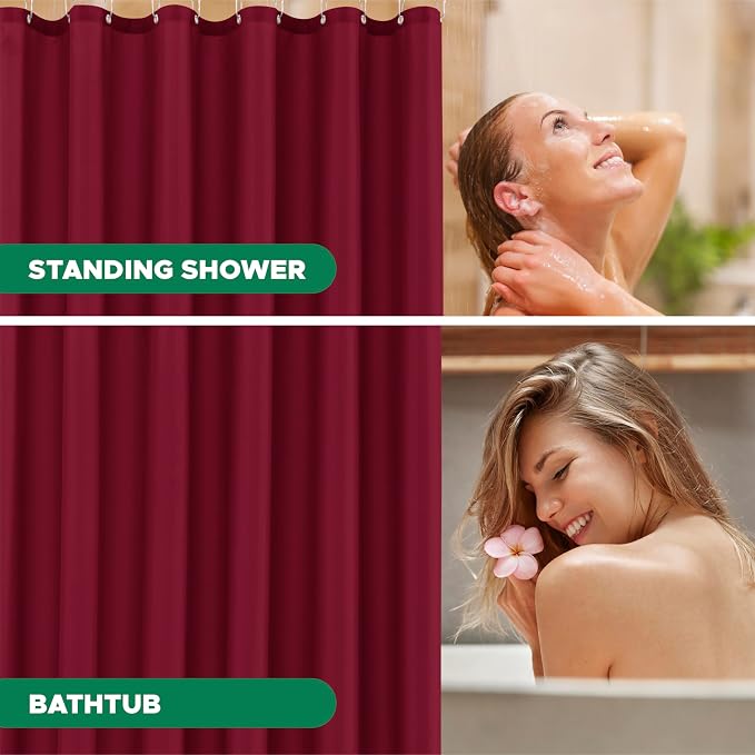 Fabric Shower Curtain Liner 72x84-Burgundy Extra Long Shower Liners | Hotel Quality Water Resistant Machine Washable Shower Liner-Cloth Polyester Light Weight High Ceilings Bathroom Curtain Liner