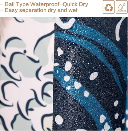 Funny Cat Shower Curtain, Surfer Cat Shower Curtain Battle Blue Ocean Great Wave for Bathroom with 12 Hooks, Polyester Fabric Summer Shower Curtains Set Waterproof Kids Bath ShowerCurtain Decorative