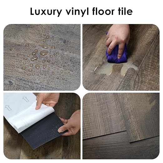 MULGREAT Peel and Stick Floor Tile, 54 Sq.Ft Self Adhesive Vinyl Flooring Plank, 36 Pieces Waterproof Heavy Duty Wood Grain Tiles, 36"x6" DIY Planks for Bedroom Kitchen Basement Home Brown