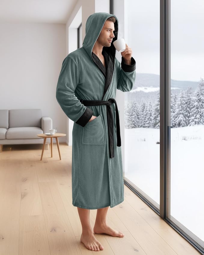 NY Threads Luxury Ultra Soft Mens Robe with Hood Plush Fleece Long Bathrobe