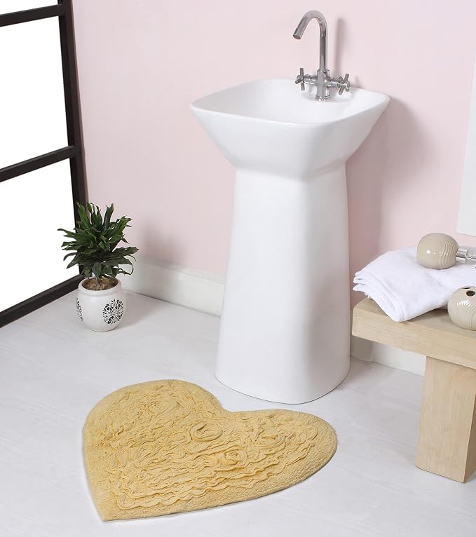 Home Weavers Bell Flower Collection 100% Cotton Tufted Bath Rugs, Extra Soft and Absorbent Bath Rugs, Non-Slip Bath Mats, Machine Washable, Bath Mats for Bathroom Floor and Tub, 25"x25" Heart, Yellow
