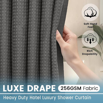 EUTXL Heavyweight No Hook Shower Curtain with Liner, Charcoal Grey,71x86 | Snap in Liner, 256GSM Thick Waffle Fabric, Hotel Luxury Spa, Corner Magnets, Quick Dry, Waterproof & Washable, Extra Long