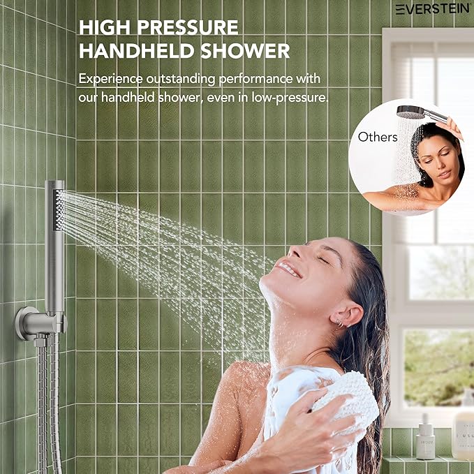 10" High-Pressure Rainfall Shower System with Handheld Spray, Wall Mount Bathroom Shower Faucet Set with Tub Spout (Brushed Nickel)