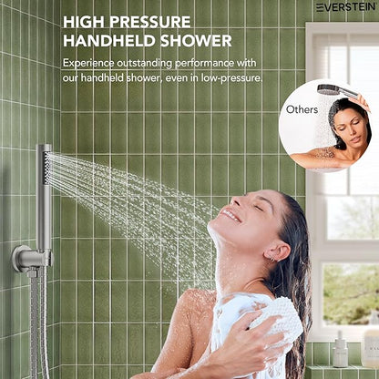 10" High-Pressure Rainfall Shower System with Handheld Spray, Wall Mount Bathroom Shower Faucet Set with Tub Spout (Brushed Nickel)