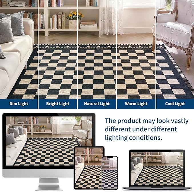 Garvee Washable Kitchen Runner 2x6 Checkered Black Non Slip Low Pile | Farmhouse Geometric Entryway Rug Soft Bathroom Rugs Stain Resistant Carpet for Laundry Bedroom