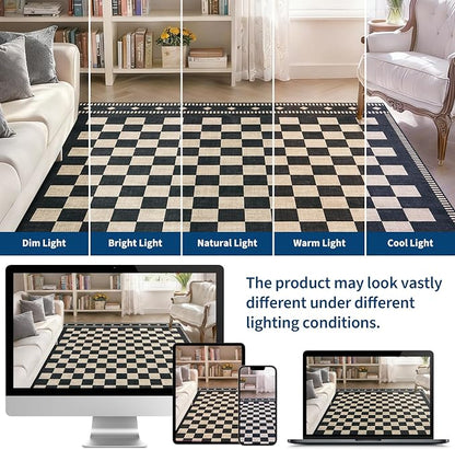 Garvee Washable Kitchen Runner 2x6 Checkered Black Non Slip Low Pile | Farmhouse Geometric Entryway Rug Soft Bathroom Rugs Stain Resistant Carpet for Laundry Bedroom