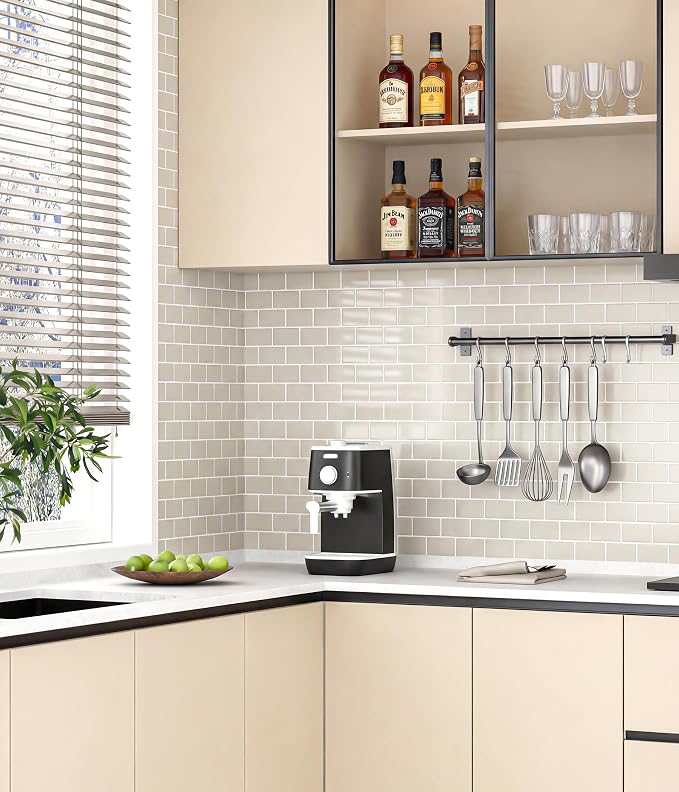 Peel and Stick Backsplash for Kitchen: Self Adhesive Wall Tiles for Bathroom - Vinyl Thick Back Splash Tile (10, Light Coffee)