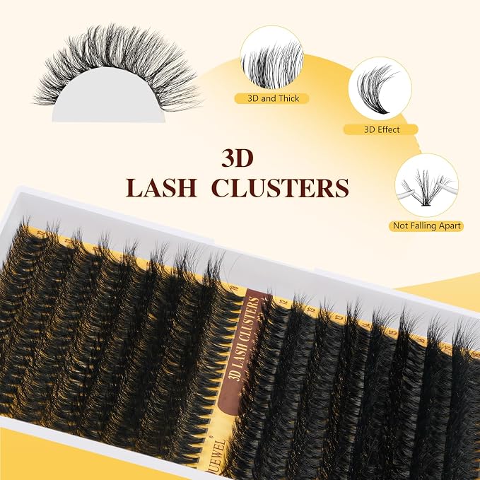 QUEWEL Lash Clusters Kit, 280Pcs 70D+90D 3D Lash Cluster Eyelash Extensions | 10-18mm Lash Clusters Kit with Lash Bond and Seal and Lashes Tweezers Easy DIY at Home (70+90D 3D Kit)
