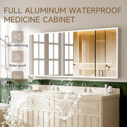 96" x 40" LED Medicine Cabinet with Mirror, Smart Bathroom Storage Cabinet, Anti-Fog, 3 Color Stepless Dimmable Light, 10 Brightness Levels, 5 Doors, Adjustable Shelves, Soft-Close Hinges