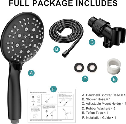 JDO Shower Head with Handheld, 6 Spray Settings High Pressure Hand Held Shower Head, 4.3" High Flow Rain Showerhead Set with Extra Long 59" Stainless Steel Hose and Adjustable Bracket(Matte Black)
