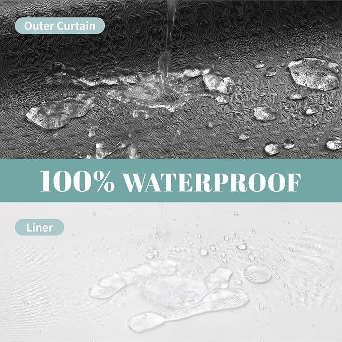 No Hook Waffle Shower Curtain with Snap-in Liner, 60x74 Inch, Charcoal | 230GSM waffle weave fabric, waterproof liner set with 2 bottom magnets, mesh window, washable, for shower stalls or bathrooms