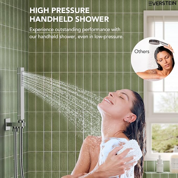 Shower Tub Faucet Set, 10" Bathroom Rainfall Shower Head Fixtures Combo with Handheld Spray and Tub Spout, Chrome (Valve Included)