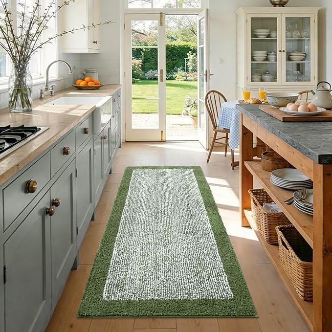 48x24 Long Bathroom Rugs Non Slip Washable,Large Bath Rugs for Bathroom Floor Tub,Soft Absorbent Quick Dry Bath Mats for Shower, Bathtub, Home Decor, Matcha Green