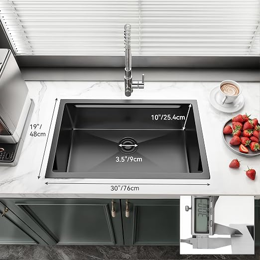 YITAHOME 30x19inch Kitchen Undermount Sinks, Nano Gunmetal Black Stainless Steel Drop-In Single Bowl Sink with Ledge and Accessories for Workstation, RV, Prep Kitchen, Bar