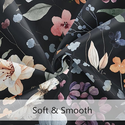 Small Stall Shower Curtain 36 x 72 Inch, Half Narrow Black Floral Shower Curtain for Bathroom, Colorful Watercolor Wildflower Boho Vintage Trendy Fabric Shower Curtain Set with Hooks