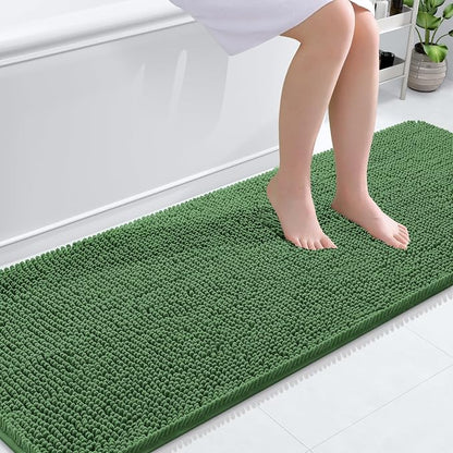 OLANLY Bathroom Runner Rugs 70x24, Extra Soft Absorbent Chenille Bath Rugs | Olive Green, Quick-Drying Rubber Backing, Washable Long Bath Mat for Bathroom Floor, Tub and Shower, Home Decor Accessories