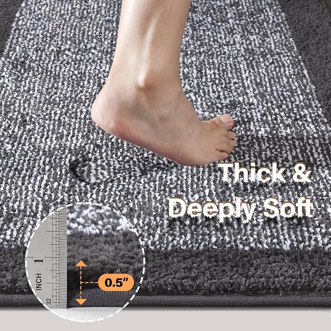 Toilet Rugs U-Shaped 24x19, Non-Slip Plush Shaggy Quick Dry Bathroom Contour Rugs, Extra Soft Absorbent Chenille Washable Bath Mat for Toilet Base, Dark Grey