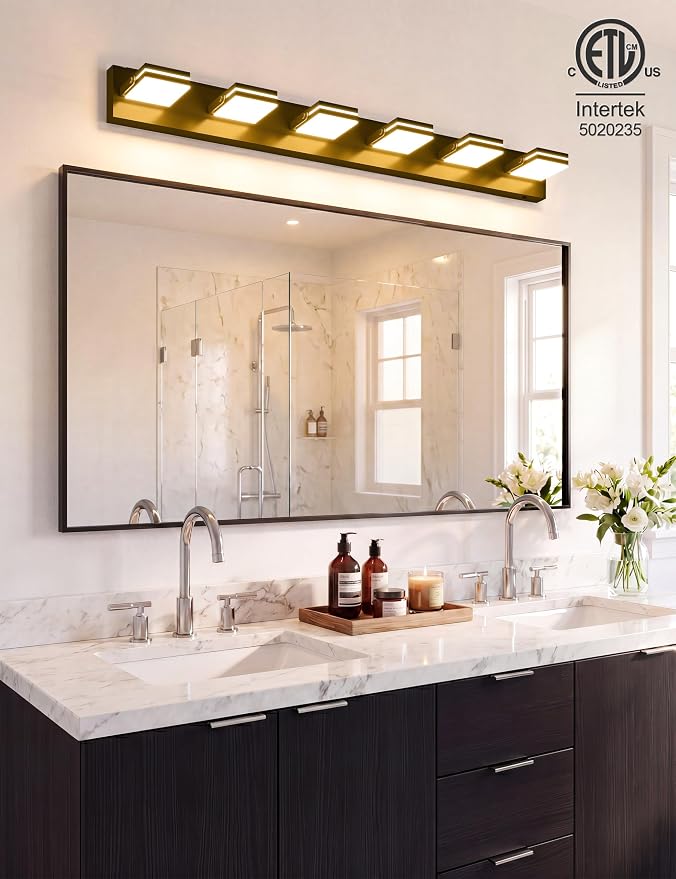 VOLISUN 6 Light Bathroom Vanity Light, 41.8 inch Dimmable Bathroom Light Fixtures Over Mirror, 5 Color Temperatures, 180°Rotatable Head, Black LED Vanity Lights for Bathrooms-ETL Certificated