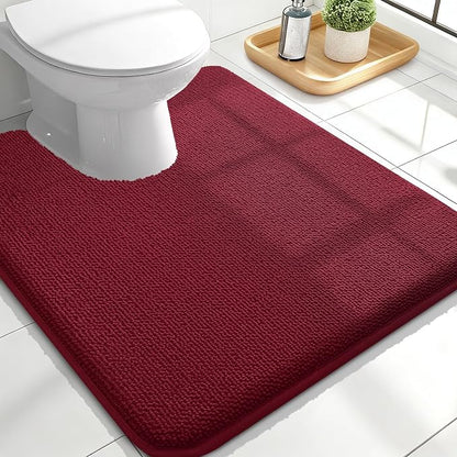 OLANLY Memory Foam Bathroom Toilet Rugs U-Shaped 24x20,Soft Mat, Burgundy | Quick Dry Bath Rugs, Non-Slip, Machine Washable Absorbent Carpet for Bathroom Floor, Tub and Shower, Home Decor Accessories