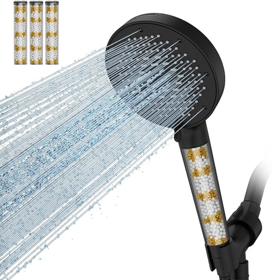 SR SUN RISE NSF Certified Filtered Shower Head with Handheld for Hard Water to Remove Chlorine High Pressure 9-Spray Setting (with Power Wash) Anti-Clog Nozzles (4 Filters, Matte Black)