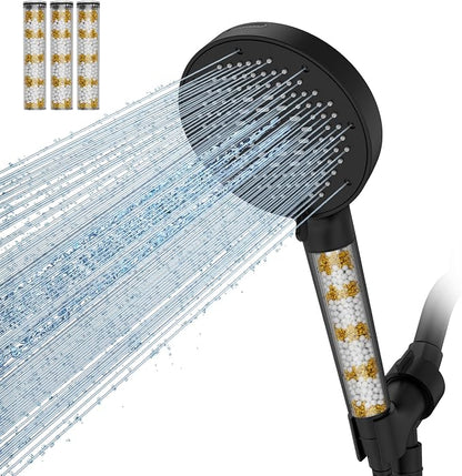 SR SUN RISE NSF Certified Filtered Shower Head with Handheld for Hard Water to Remove Chlorine High Pressure 9-Spray Setting (with Power Wash) Anti-Clog Nozzles (4 Filters, Matte Black)