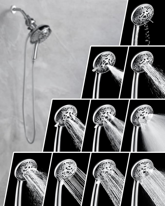 INAVAMZ 2 in 1 Shower Head with Handheld Combo High Pressure Chrome 2.5 GPM | 7.2" Rain Showerhead and 10 Spray Hand Held Shower, Adjustable Shower Angle, 59-inch Rotatable Stainless Steel Hose