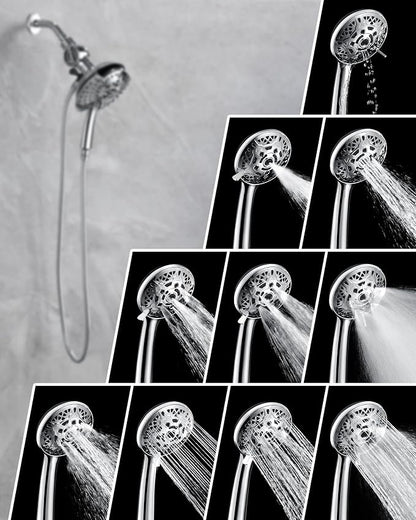 INAVAMZ 2 in 1 Shower Head with Handheld Combo High Pressure Chrome 2.5 GPM | 7.2" Rain Showerhead and 10 Spray Hand Held Shower, Adjustable Shower Angle, 59-inch Rotatable Stainless Steel Hose