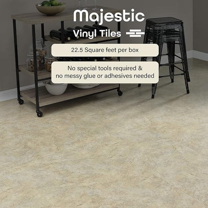 Majestic Self Adhesive 18-Inch Square Vinyl Floor Tiles, 10 Tiles - 18" x 18", Ghibli Beige Granite Pattern - Peel & Stick, DIY Flooring for Kitchen, Dining Room & Bathrooms by Achim Home Decor