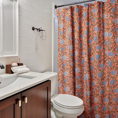 MUGINYU Boho Burnt Orange Floral Shower Curtain - 72x72 Inches,Cotton Blend Cloth Fabric, Botanical Coral Block Print Pattern for Rustic Farmhouse Frenchy Bathroom