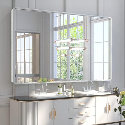 TETOTE 60 x 36 Inch Silver Wall Mirror, Brushed Silver Modern Decorative Rectangular Framed Large Farmhouse Vanity Mirrors for Bathroom Living Room (Horizontal/Vertical)