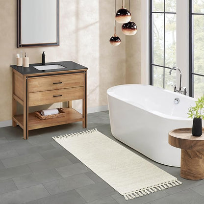 French Connection Nellore Bathroom Rugs, Woven and Beaded Bathroom Mats, Durable Bath Rugs, Thick Bath Mats for Bathroom and Shower Rugs, 24" x 64", Ivory