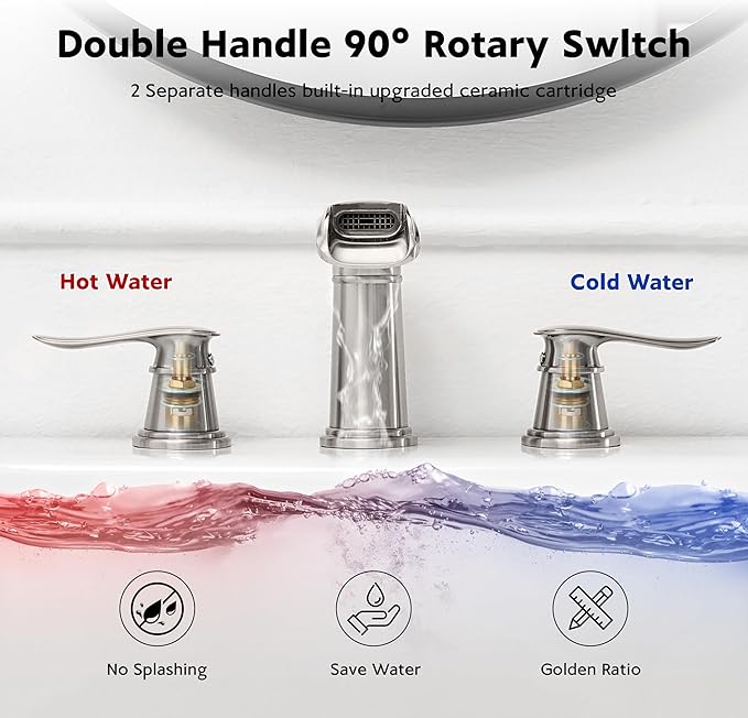 BWE Waterfall Bathroom Faucet, Brushed Nickel 8 Inch Widespread Bathroom Sink Faucet Two-Handle with Pop-up Drain, for Vanity, Lavatory Sink