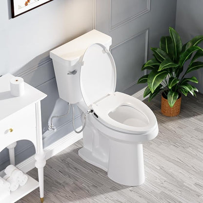 Bidet Toilet Seat, Soft Close Toilet Seat, Button control Feminine/Posterior Wash Switch, Knob Control Water Pressure,White Bidet Seat Attachment with Brass inlet (Elongated-D)