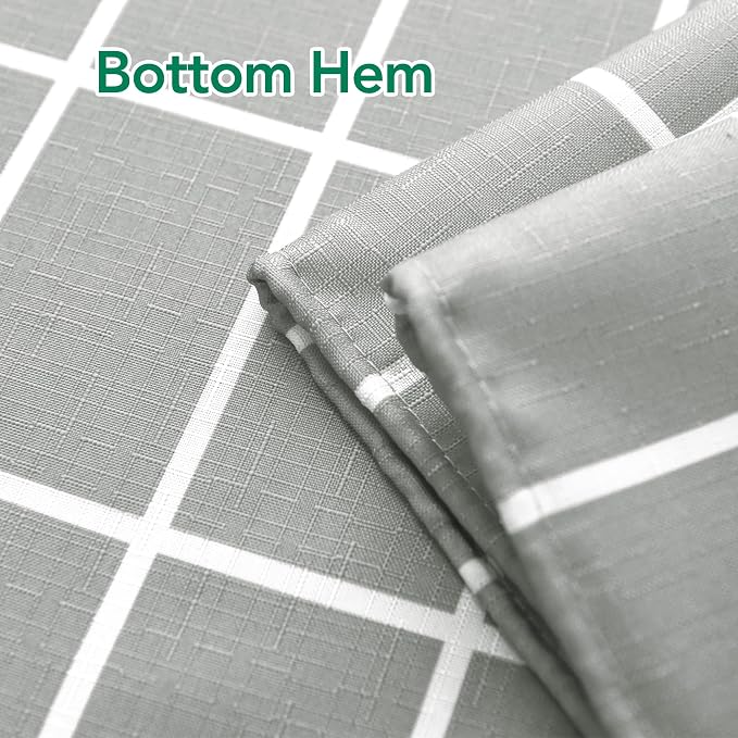 Fabric Farmhouse Shower Curtain-Extra Long Cloth Shower Curtains Bathroom | 72"Wx84"L Silver Grey Faux Linen Grid Minimalist Simple Rustic Neutral Shower Curtain-Geometric Plaid Washable Hotel Quality