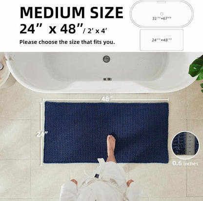 TYUU Waffle Bath Mat, Boho Bathroom Rugs Non Slip, 48x24 Navy Blue | Super Absorbent Quick Dry Bath Rug, Non-Slip Backing, Soft Waffle Washable Farmhouse Bathroom Mats, Tub, Shower & Home Decor