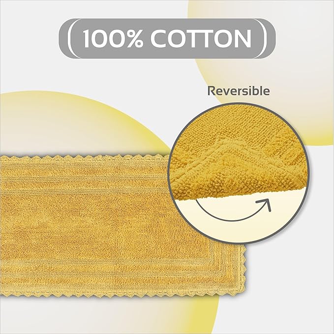 Better Trends Lilly Crochet Yellow Large Bath Mat & Long Bath Rugs, 100% Cotton & Reversible Bath Runner Rug, Absorbent Shower Rugs for Bathroom, Washable Bath Rugs - 20 x 60 Runner Rug
