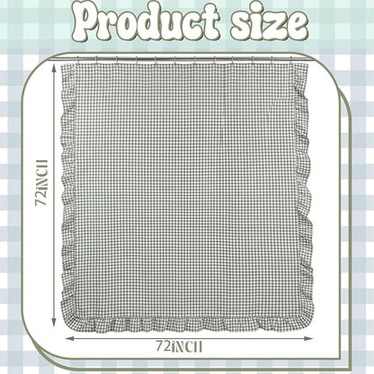 HunnmingRe Ruffled Gingham Shower Curtain Sage Green | 72'' x 72'' Vintage Farmhouse Curtain, Cotton Cottage Core Rural Checkered Plaid Decor, Fall Shower Curtain for Bathroom