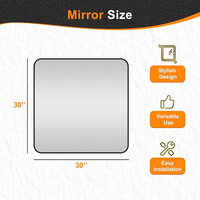 Bathroom Vanity Mirror, Black Framed Mirror for Over Sink, 30x30 | HD glass, distortion-free for makeup and grooming, Sturdy frame, all mounting hardware, hangs horizontal or vertical