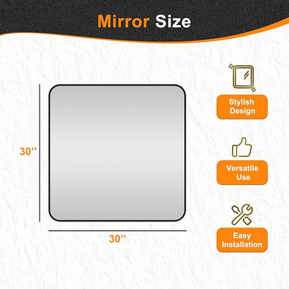 Bathroom Vanity Mirror, Black Framed Mirror for Over Sink, 30x30 | HD glass, distortion-free for makeup and grooming, Sturdy frame, all mounting hardware, hangs horizontal or vertical