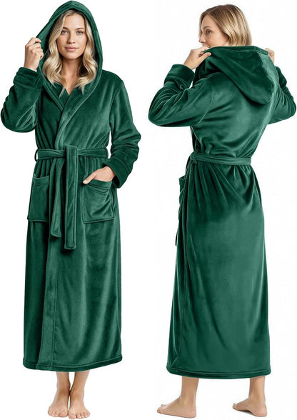 Premium Ultra Soft Robes for Women with Hood Plush Fleece Long Bathrobe