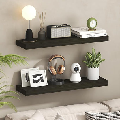 Furinno Tanna Floating Shelves for Wall, 9 x 35 Wall Shelf, Single Set Wall Mounted Floating Shelf with Invisible Bracket, 2-Inch Thick, for Bathroom, Living Room, Bedroom, Home Office, Tobacco Oak