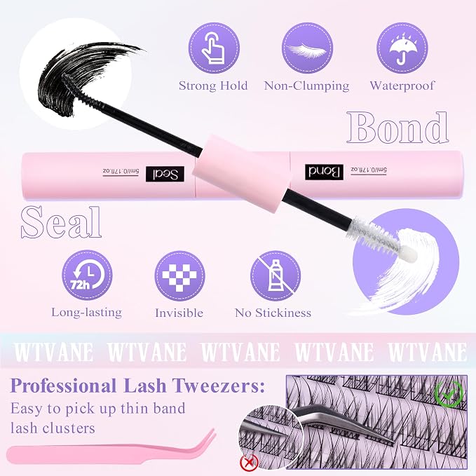 Wispy Lash Clusters Kit Natural Eyelash Clusters Extensions Kit 144pcs Individual Lashes DIY Lash Extension Kit with 10-16mm Lashes Clusters, Lash Bond and Seal,Lash Tweezers by Wtvane